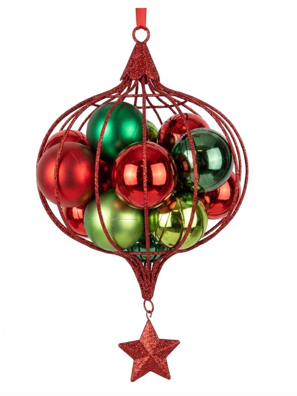 Holiday Large Mistletoe Ball Christmas Ornament Cluster - Red & Green 12” round
